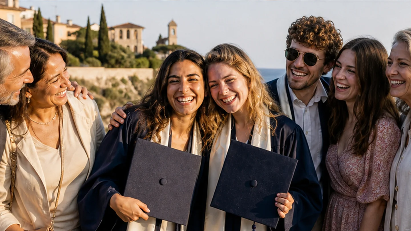 Graduates take photographs with their families