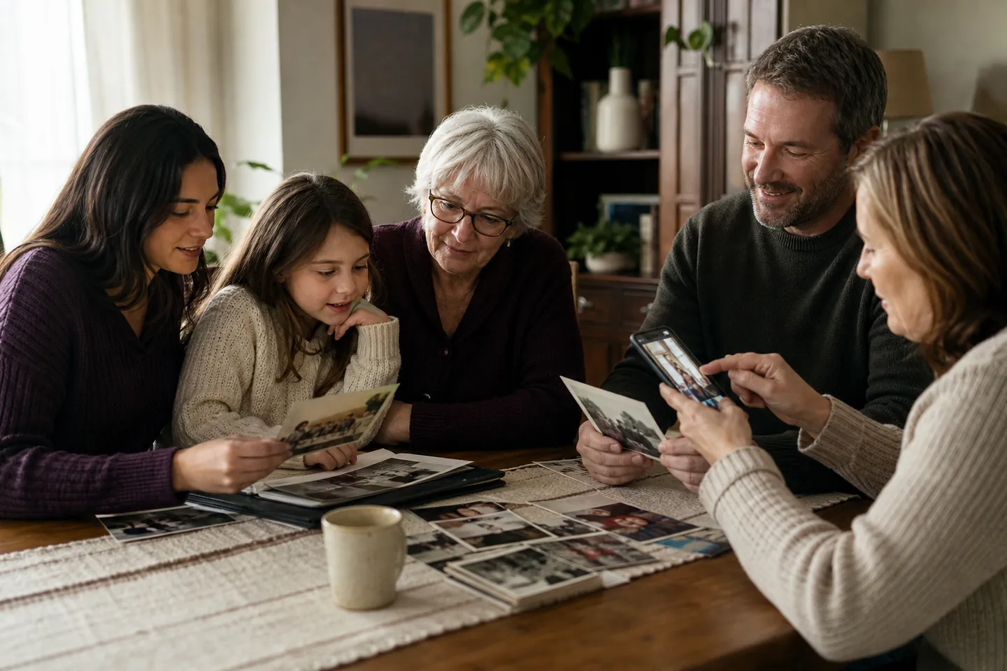 A family shares stories through old photographs