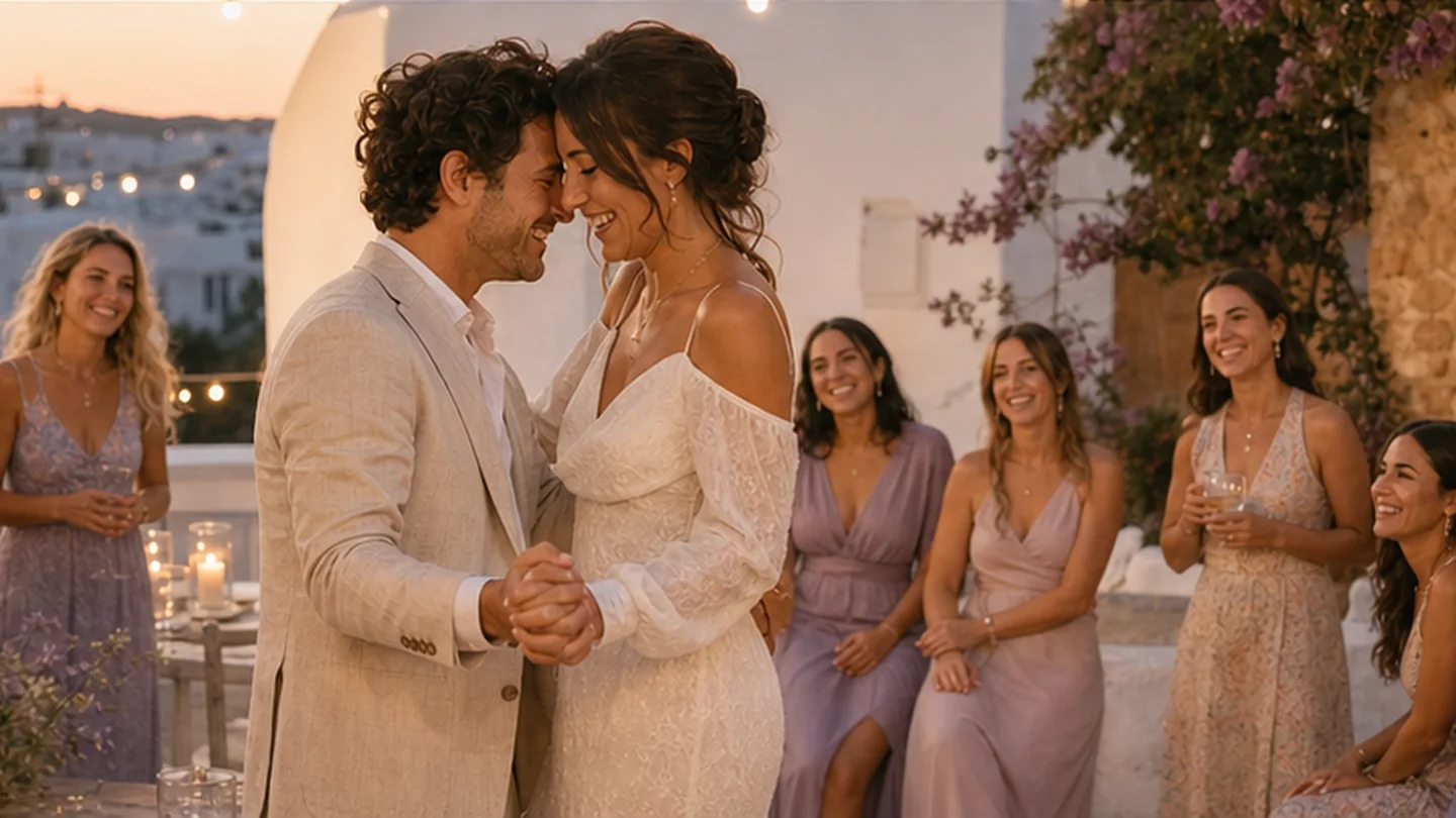 The couple dances among their guests