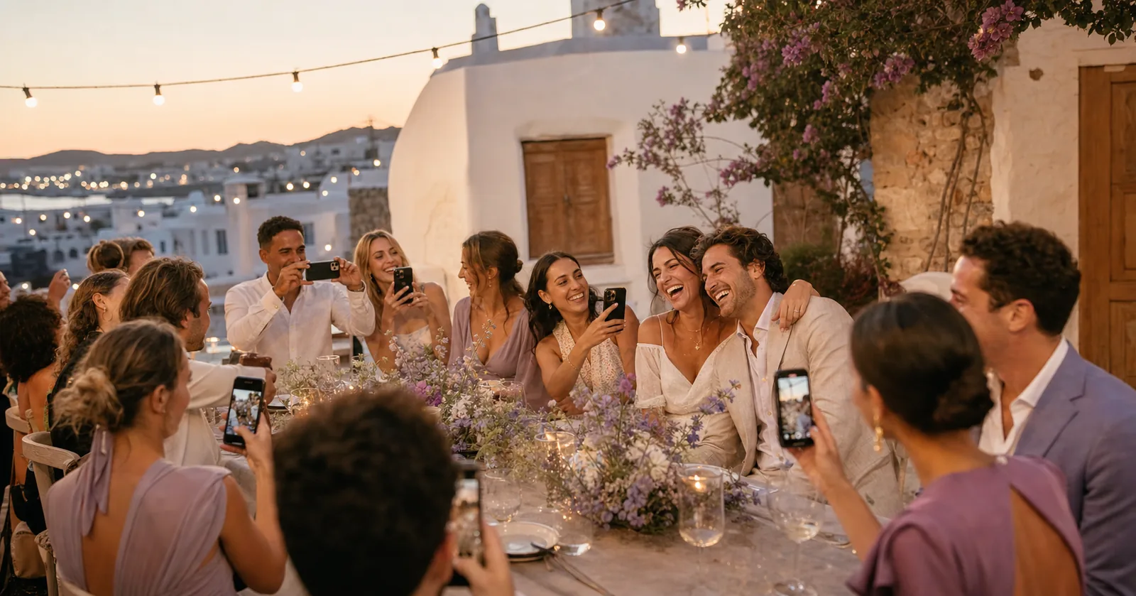 Friends capture a candid wedding reception moment from different perspectives